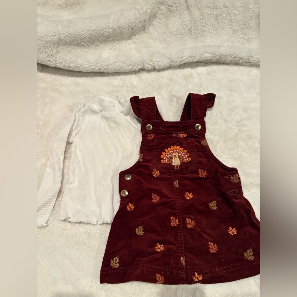 Cynthia Rowley White Ribbed Baby Top with Burgundy corduroy dress m